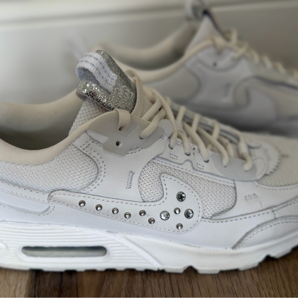 White Women's Nike Sneakers with Rhinestone Accent